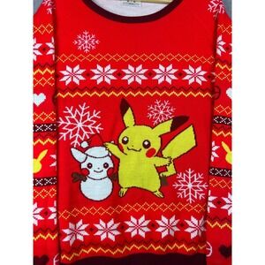 Pokemon Center Pikachu Snowman Ugly Christmas Sweater Mens XL‎ Red Knit Holiday